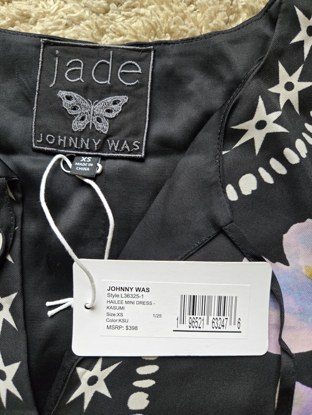 Johnny Was Hailee Mini Dress Womens XS Black Floral Silk Blend - Picture 6 of 12